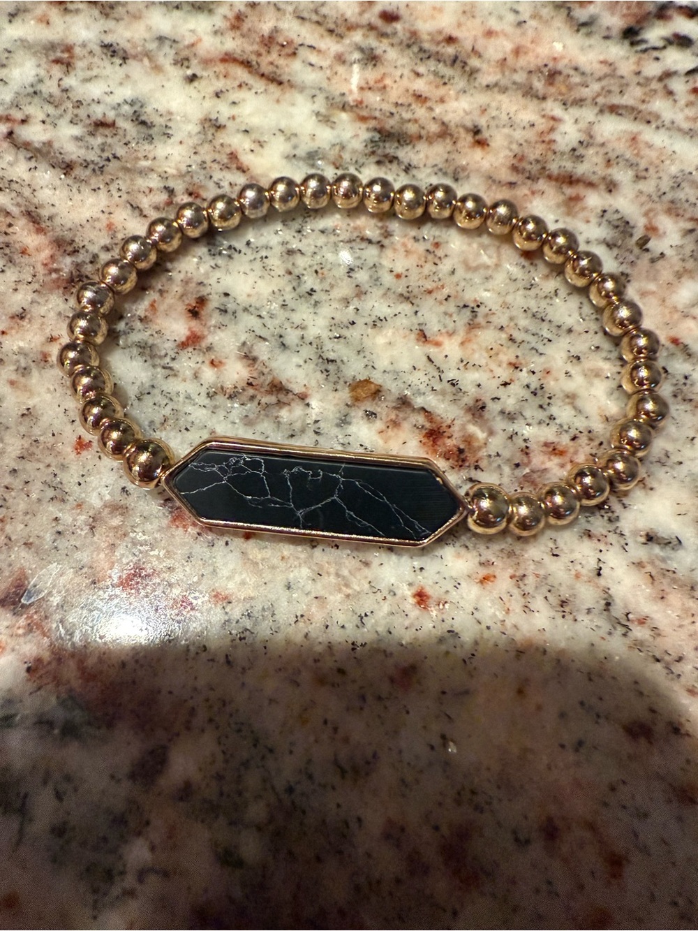 Park Lane Gold Beaded Bracelet with Black marble Inlay